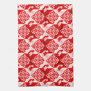 Romantic Valentine Love Hearts Red White Heart Tea Towel