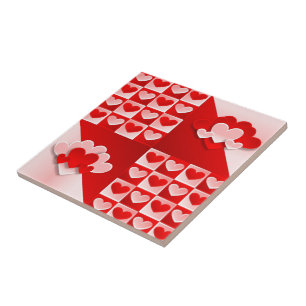 Romantic Valentine Love Hearts Red White Heart Tile
