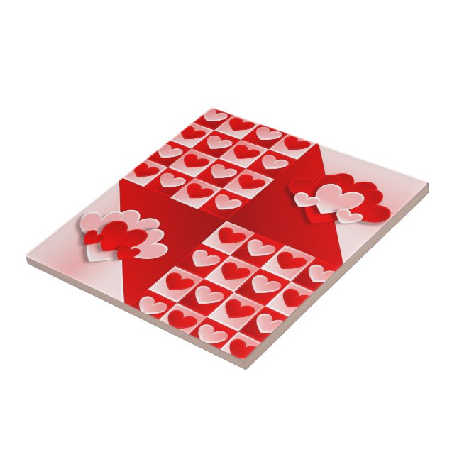 Romantic Valentine Love Hearts Red White Heart Tile (Side)