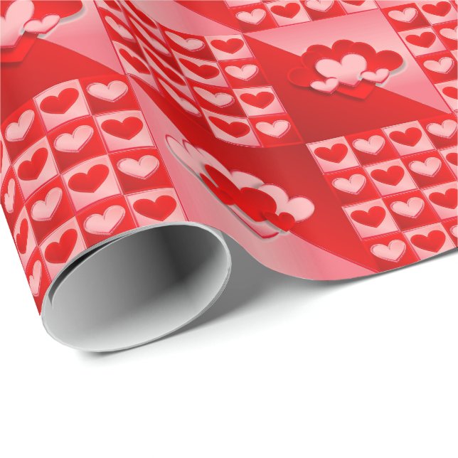 Romantic Valentine Love Hearts Red White Heart Wrapping Paper (Roll Corner)