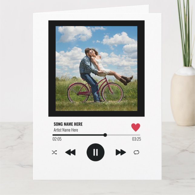 Romantic Valentine Music Player Custom Photo Card (Front)