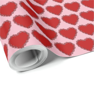 Romantic Valentine Pink and Red Hearts Pattern Wrapping Paper