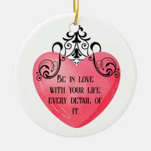 Romantic Valentine Pink Heart Ceramic Tree Decoration