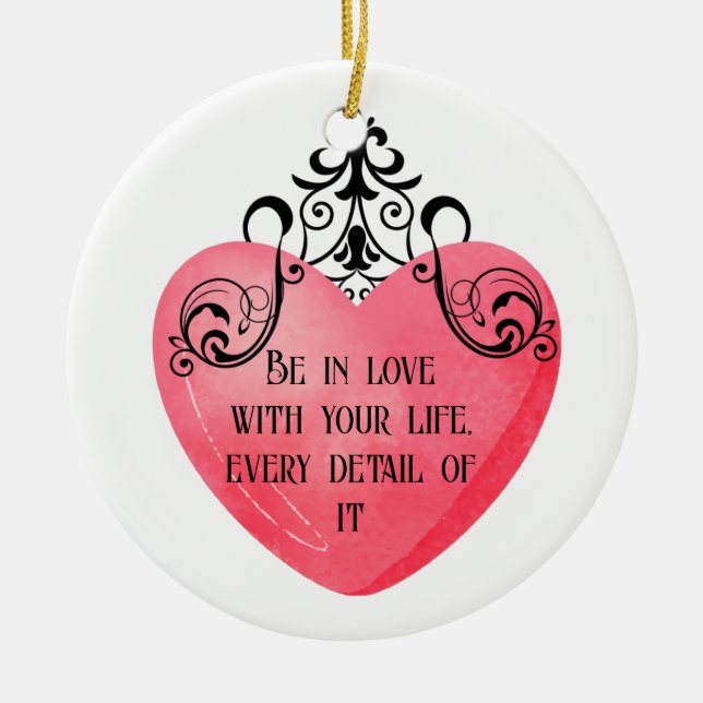 Romantic Valentine Pink Heart Ceramic Tree Decoration (Front)
