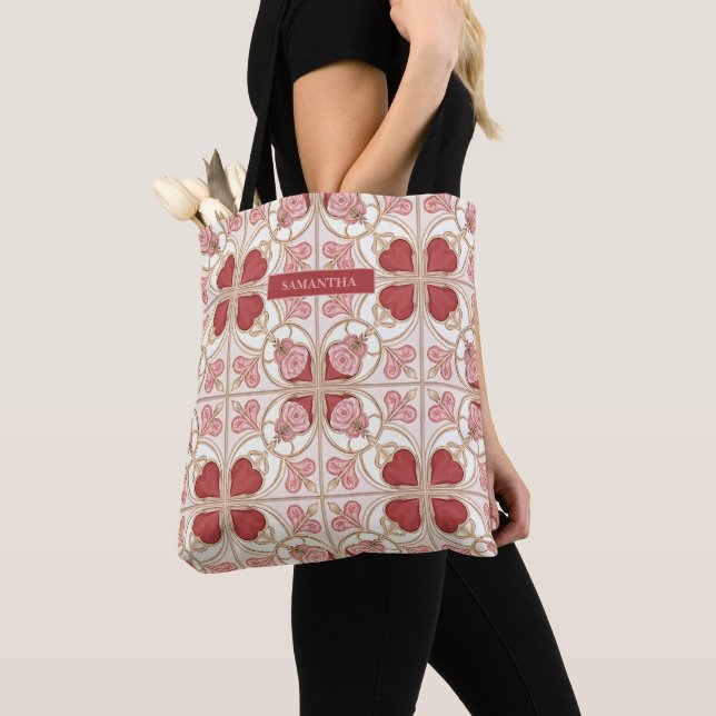 Romantic Valentine’s Day Bistro Tile Tote Bag (Close Up)