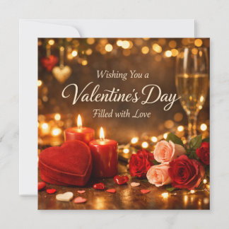 Romantic Valentine’s Day Candlelight Roses Glow Holiday Card
