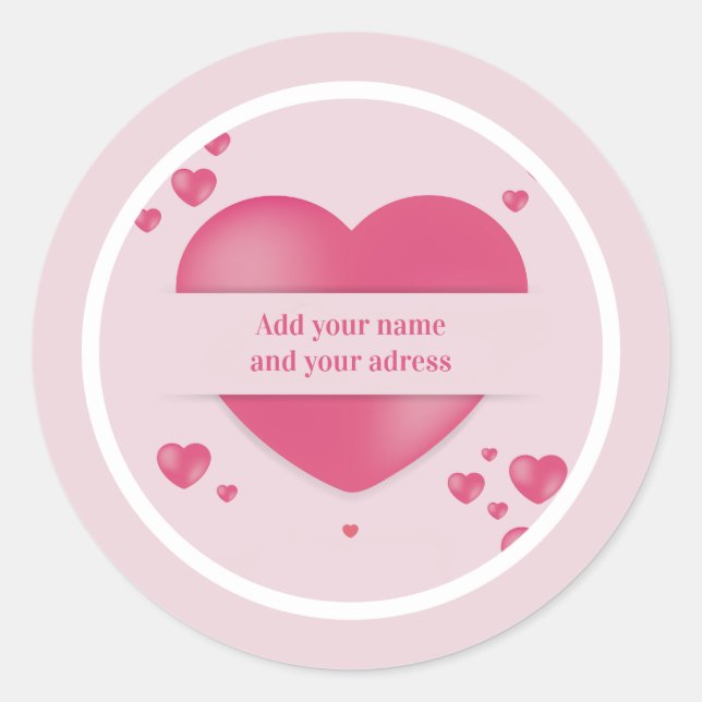 Romantic Valentine’s Day | Elegant  Pink Heart Classic Round Sticker (Front)