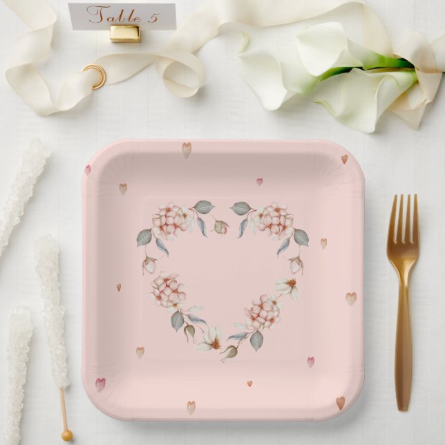 Romantic Valentine’s Day Paper Plates with Floral  (Wedding)