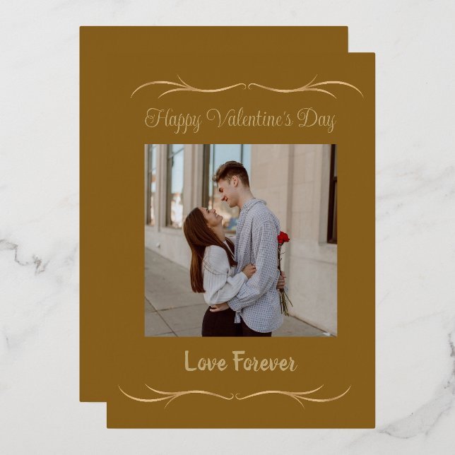Romantic Valentine’s Day Picture Frame Foil Holiday Card (Front/Back)