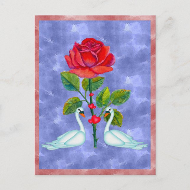 Romantic Valentine Swans Holiday Postcard (Front)