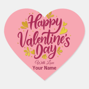 Romantic Valentine's Day   Burgundy & Gold Heart Heart Sticker