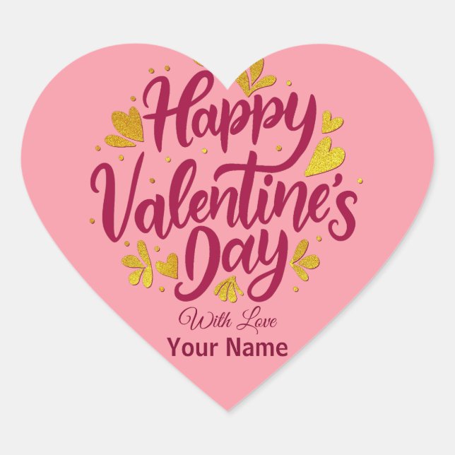Romantic Valentine's Day | Burgundy & Gold Heart Heart Sticker (Front)