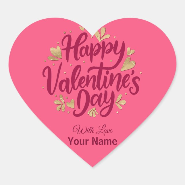 Romantic Valentine's Day | Burgundy & Gold Heart Heart Sticker (Front)