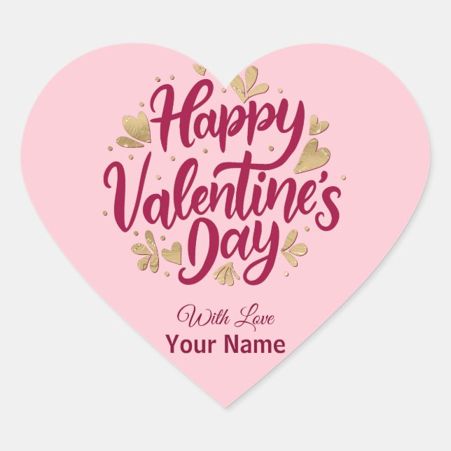 Romantic Valentine's Day | Burgundy & Gold Heart Heart Sticker (Front)