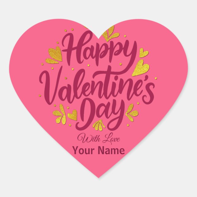 Romantic Valentine's Day | Burgundy & Gold Heart Heart Sticker (Front)