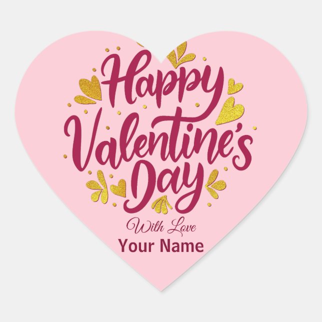 Romantic Valentine's Day | Burgundy & Gold Heart Heart Sticker (Front)