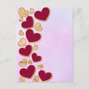 Romantic Valentine's Day   Burgundy & Gold Heart Holiday Postcard