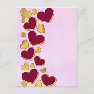 Romantic Valentine's Day Burgundy & Gold Heart Invitation Postcard