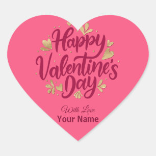 Romantic Valentine's Day   Burgundy & Gold Heart Sticker