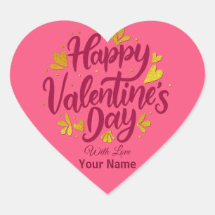 Romantic Valentine's Day Burgundy & Gold Heart Sticker