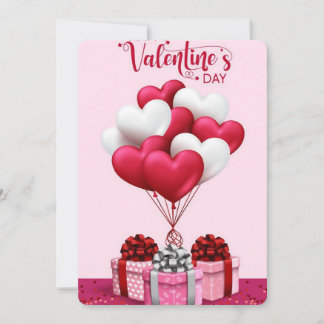 Romantic Valentine's Day Card with Heart Balloons