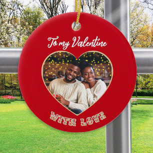 Romantic Valentine's Day Couple Photo Personalised Ceramic Tree Decoration