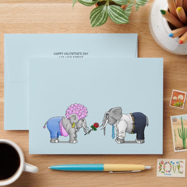 Romantic Valentines Day Elephants Envelope (Desk)