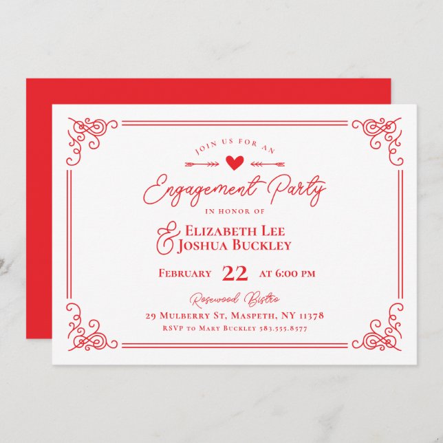 Romantic Valentine's Day Engagement Party Invitation (Front/Back)