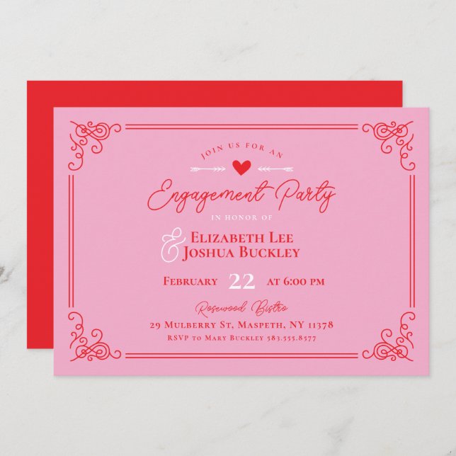 Romantic Valentine's Day Engagement Party Invitation (Front/Back)