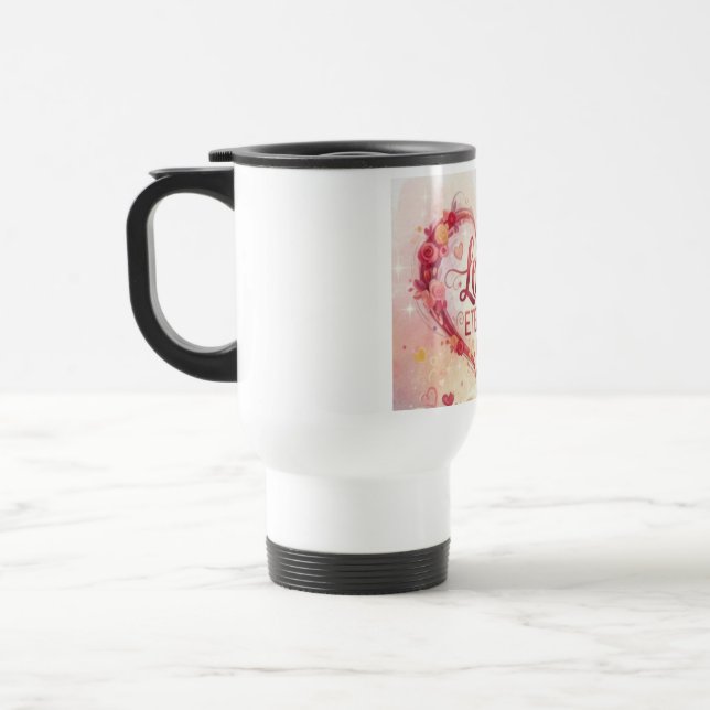 Romantic Valentine's Day Heart Design Travel Mug (Left)