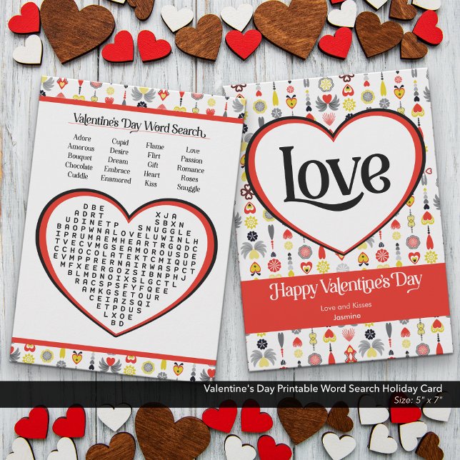 Romantic Valentine's Day Printable Word Search Holiday Card (Valentine's Day Search Card–Printable Holiday Activity)