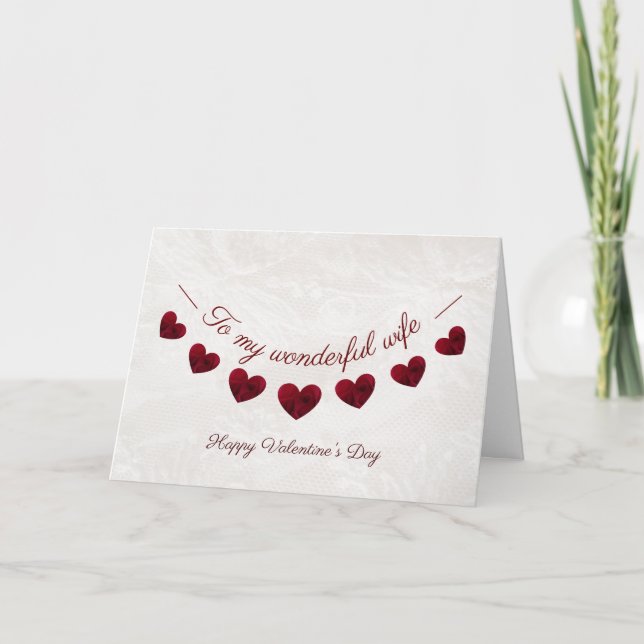 Romantic Valentine's Day Red Heart Bunting wife Card (Front)