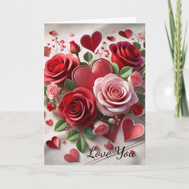  Romantic Valentine's Day Red Rose Holiday Card (Front)