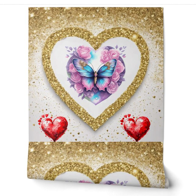 Romantic Valentine's Day Wallpaper - Golden Design (Unrolling)
