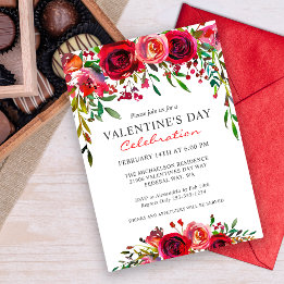 Romantic Valentine's Day Watercolor Floral Party Invitation