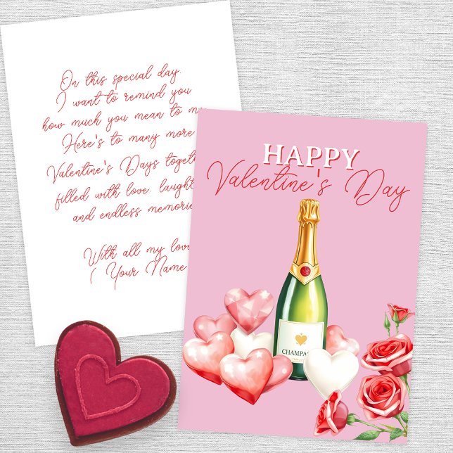Romantic Valentine's Day with Champagne and Roses Card (Creator Uploaded)