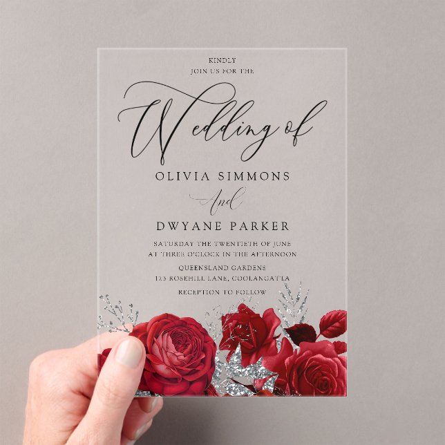 Romantic Valentines Red Roses Arch Wedding Acrylic Invitations (Insitu (Handheld))