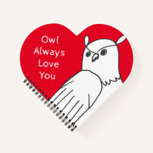 Romantic Valentine's Red White Owl Notebook