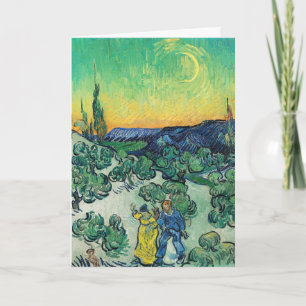 Romantic Van Gogh Couple Walking Under Moon Card