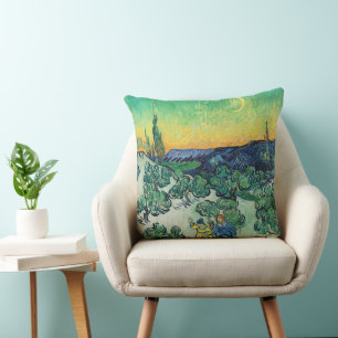 Romantic Van Gogh Couple Walking Under Moon Cushion