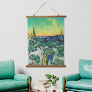 Romantic Van Gogh Couple Walking Under Moon Hanging Tapestry
