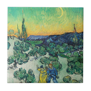 Romantic Van Gogh Couple Walking Under Moon Tile