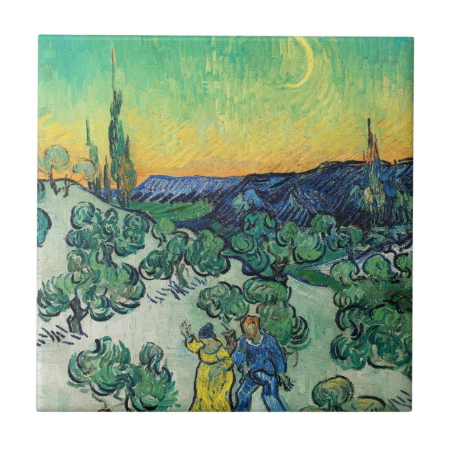 Romantic Van Gogh Couple Walking Under Moon Tile (Front)