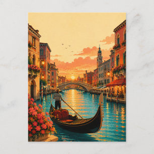 Romantic Venice Italy Gondola Ride Sunset Travel Postcard