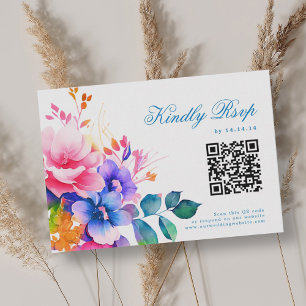 Romantic Vibrant Rainbow Floral Wedding RSVP QR