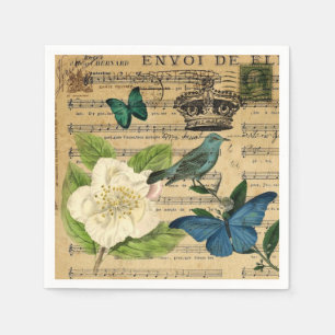 romantic victorian floral spring bird botanical napkin