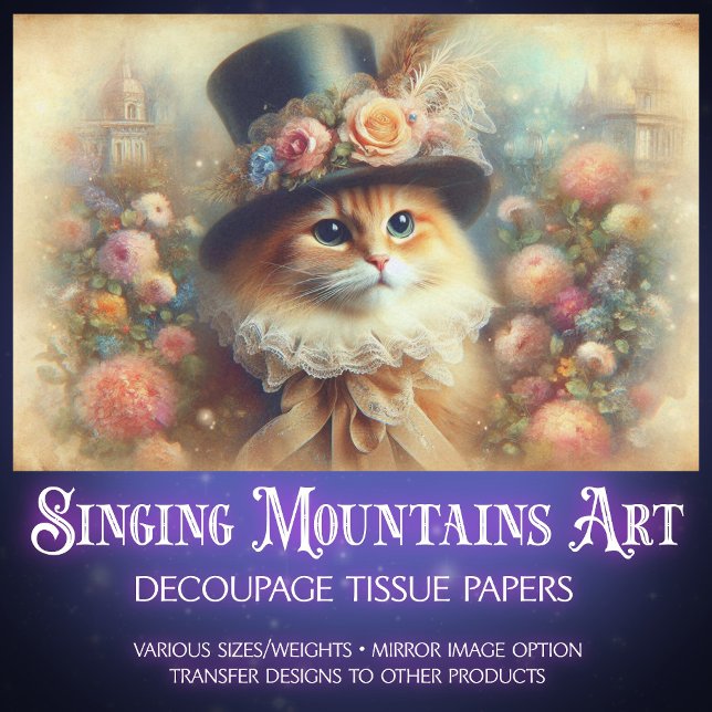 Romantic Victorian Garden Cat Decoupage  Tissue Paper (Creator Uploaded)