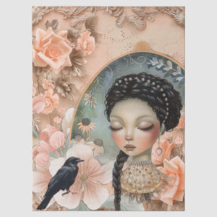 Romantic Victorian Girl & Vintage Rustic Florals Tissue Paper