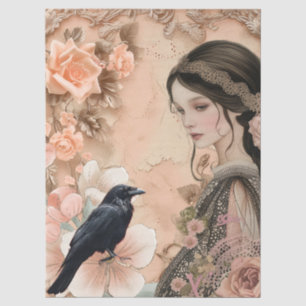 Romantic Victorian Girl & Vintage Rustic Florals Tissue Paper