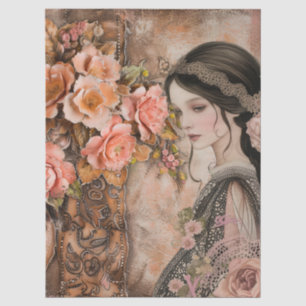 Romantic Victorian Girl & Vintage Rustic Florals Tissue Paper